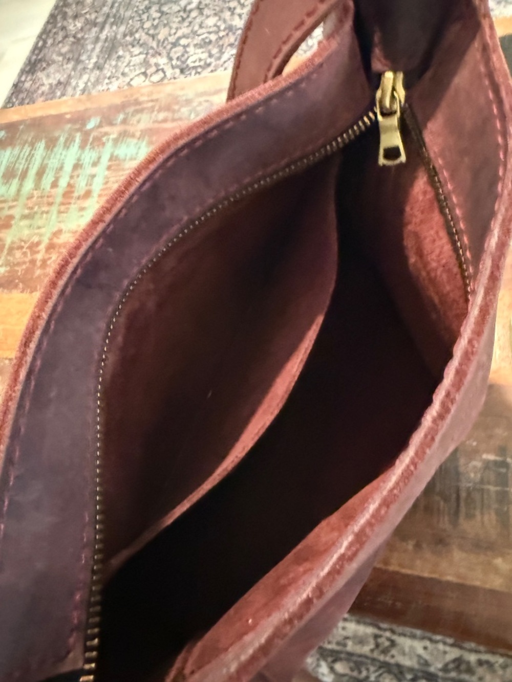Dark merlot leather bag from Portland leather co. - Picture 7 of 8